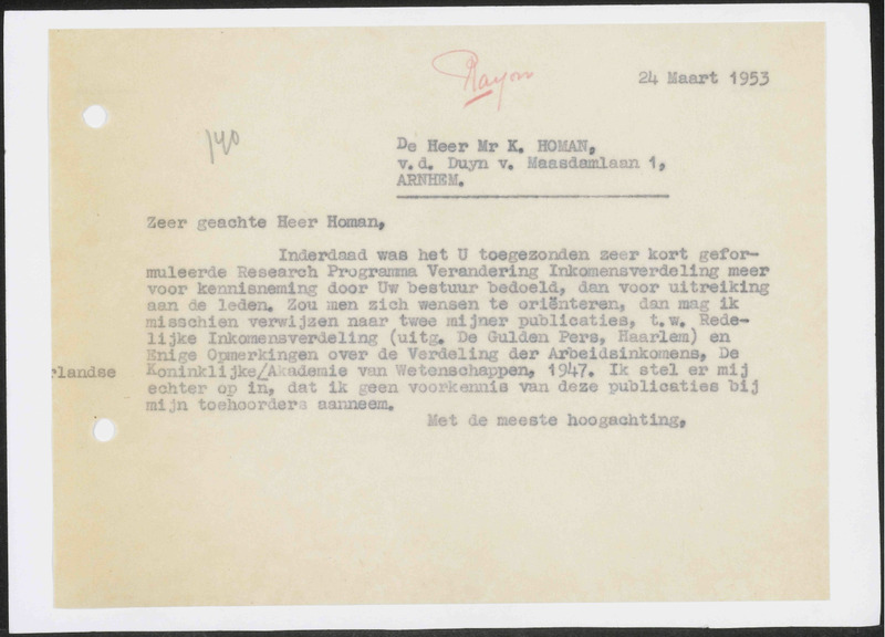 Letter to K. Homan
