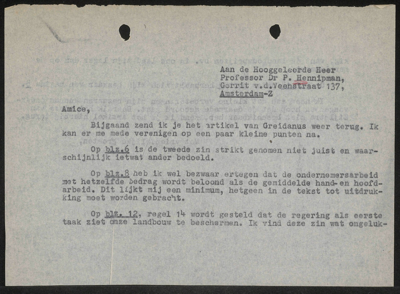 Letter to P. Hennipman