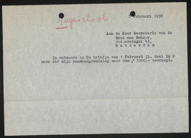 Letter to Nederlandse Economische Hogeschool, Rotterdam