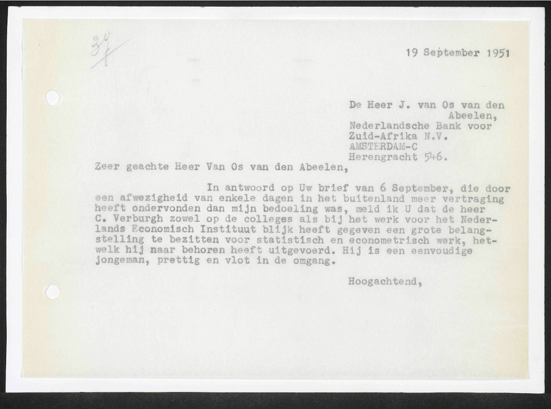Letter to van Os van den Abeelen