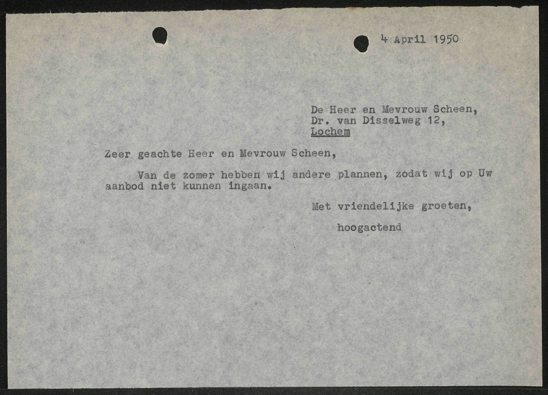 Letter to J.H. Scheen