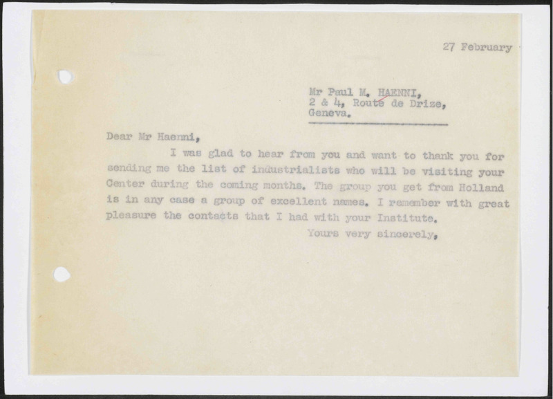 Letter to P. M. Haenni