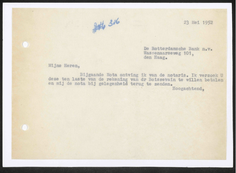 Letter to De Rotterdamsche Bank N.V.