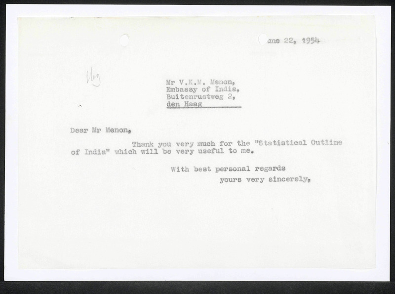 Letter to V.K.M. Menon