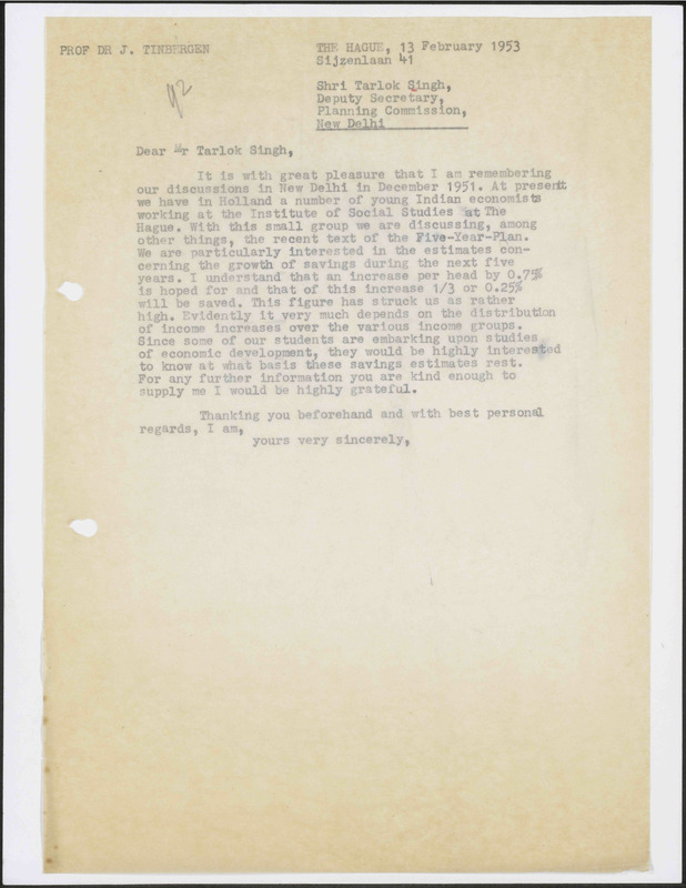 Letter to Tarlok Singh