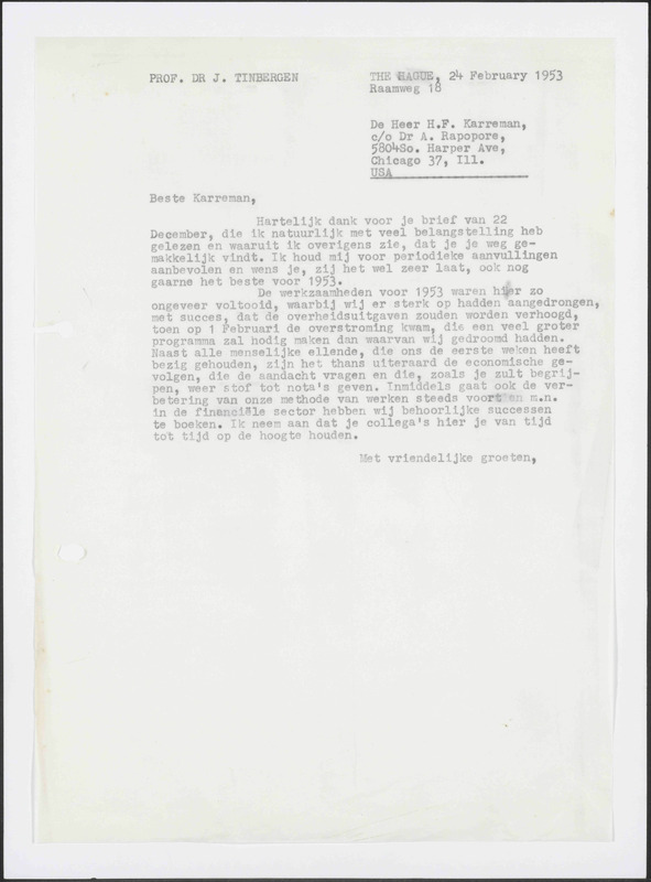 Letter to H.F. Karreman