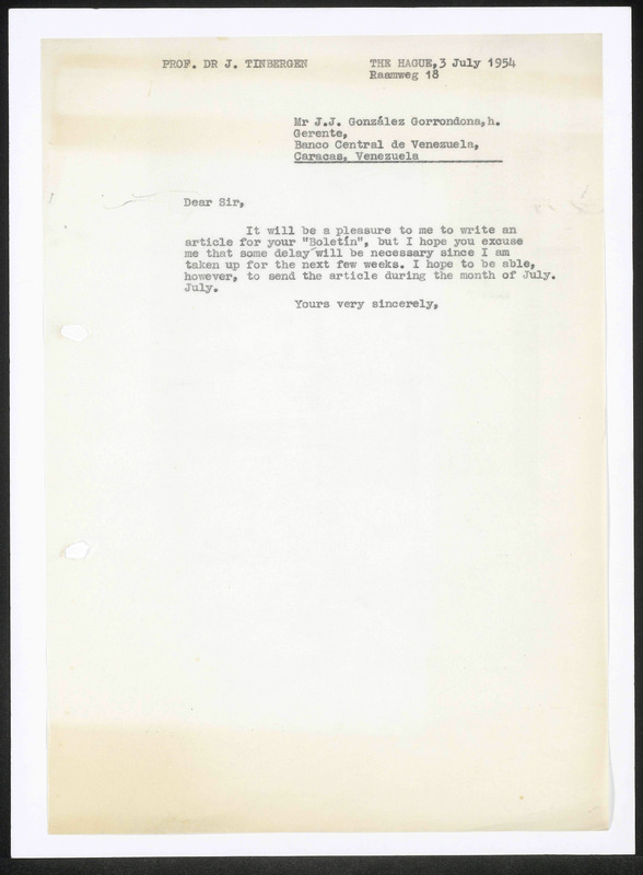Letter to J.J. Gonzalez Gorrondona