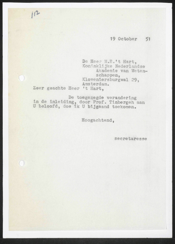 Letter to M.E. 'T Hart