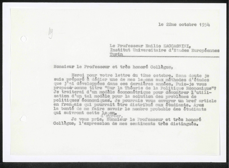 Letter to M.E. Zaccagnini