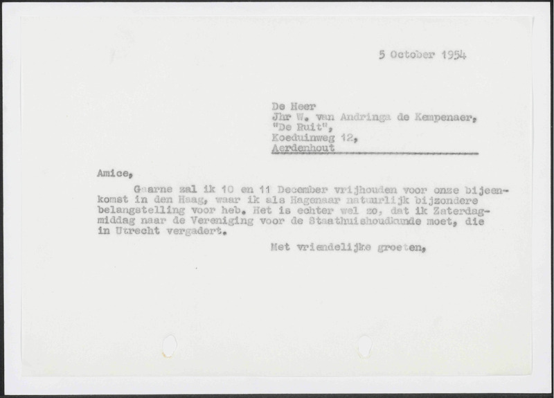 Letter to W. van Andringa de Kempenaer