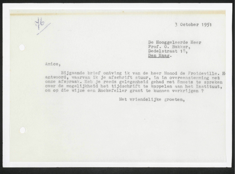 Letter to O. Bakker