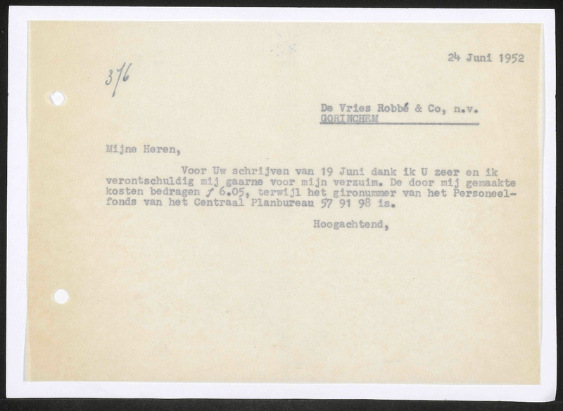 Letter to De Vries Robbé & Co N.V.