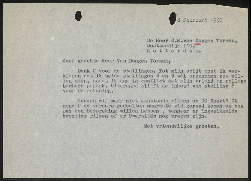 Letter to D.H. van Dongen Torman
