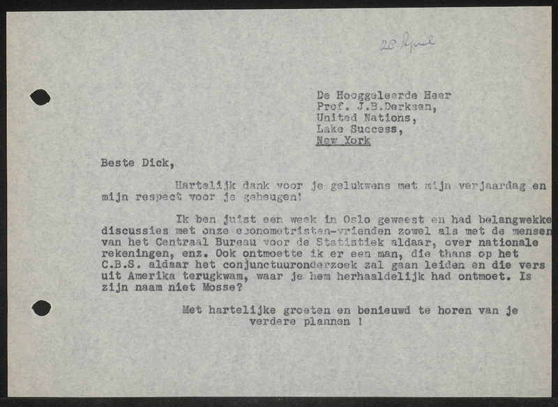 Letter to J.B.D. Derksen