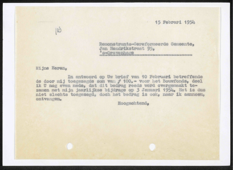 Letter to Remonstrants-Gereformeerde Gemeente Den Haag