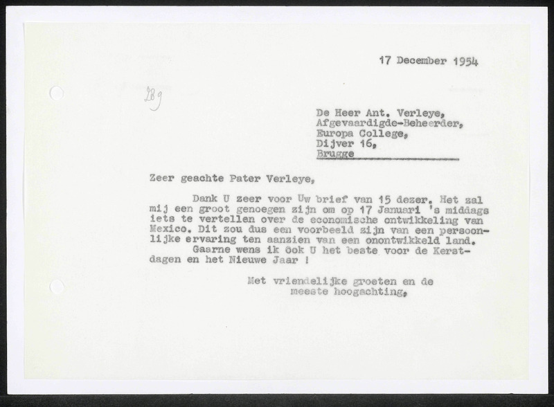 Letter to Verleye