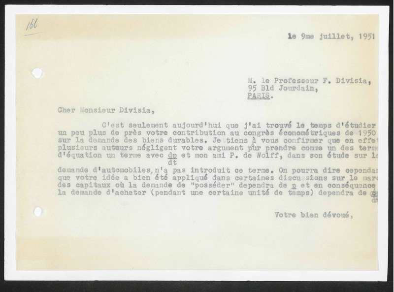 Letter to F. Divisia