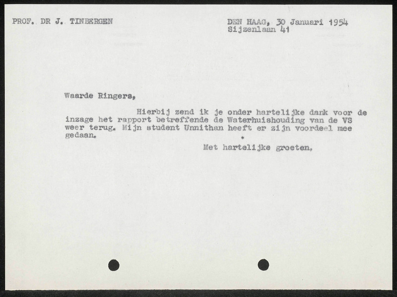 Letter to J.A. Ringers