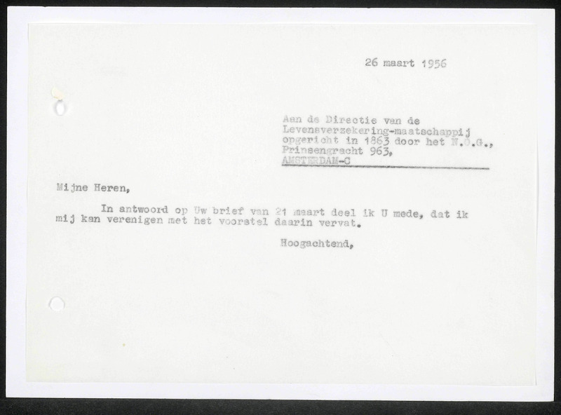 Letter to Levensverzekering-Maatschappij N.O.G.