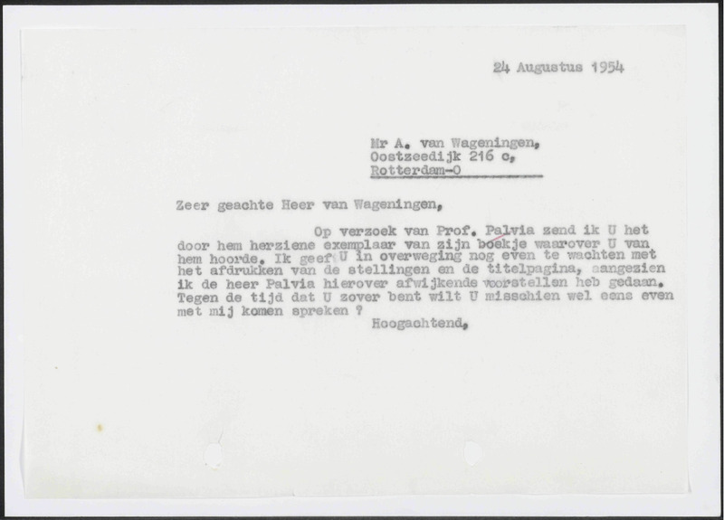 Letter to A. van Wageningen