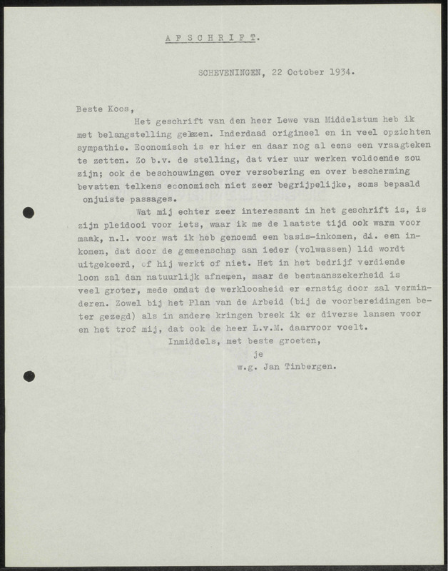 Letter to Koos Vorrink