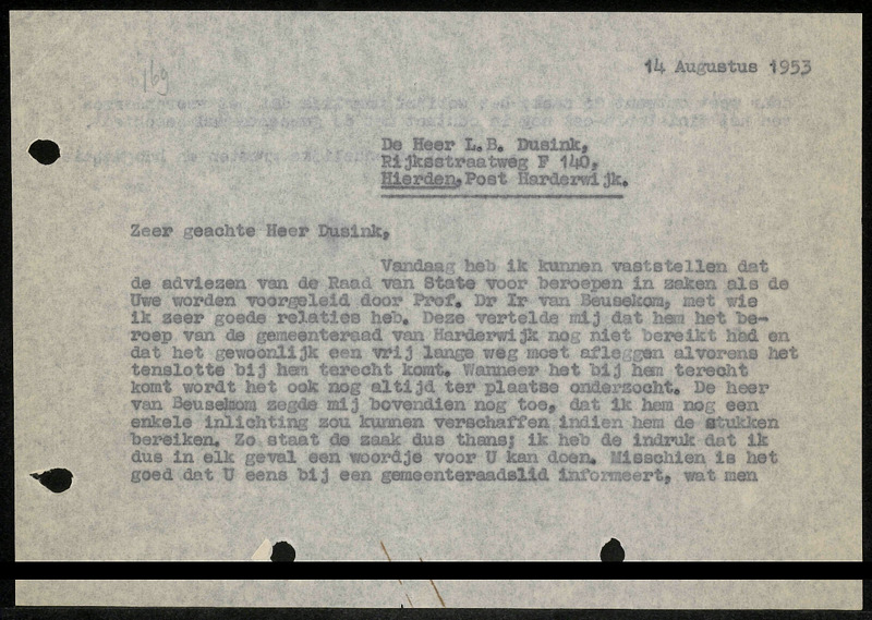 Letter to L.B. Dusink