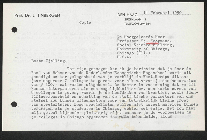 Letter to T. Koopmans