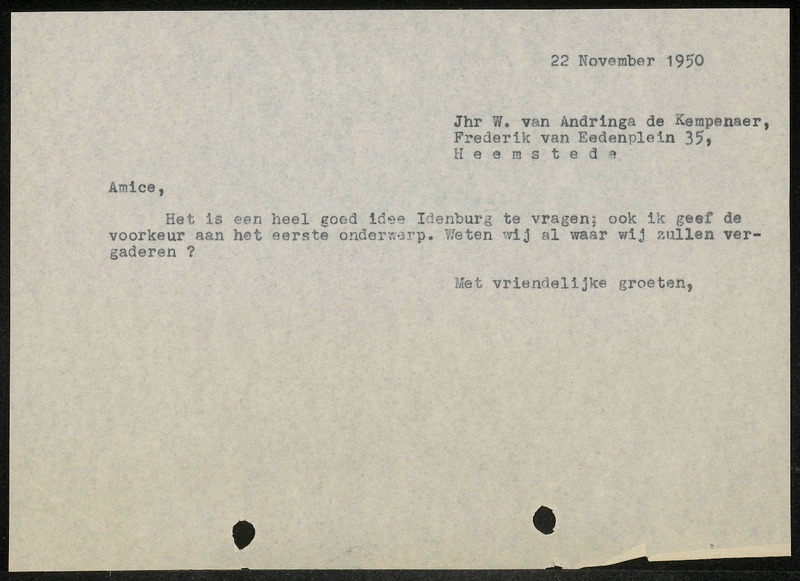 Letter to W. van Andringa de Kempenaer