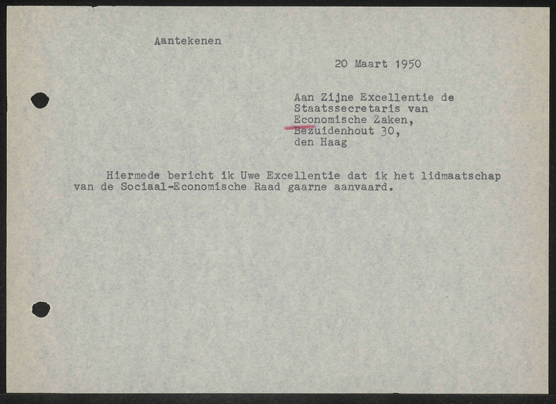 Letter to Ministerie van Economische Zaken