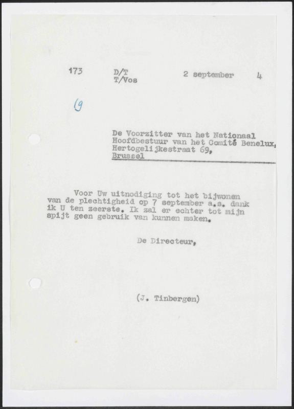 Letter to Comité Benelux