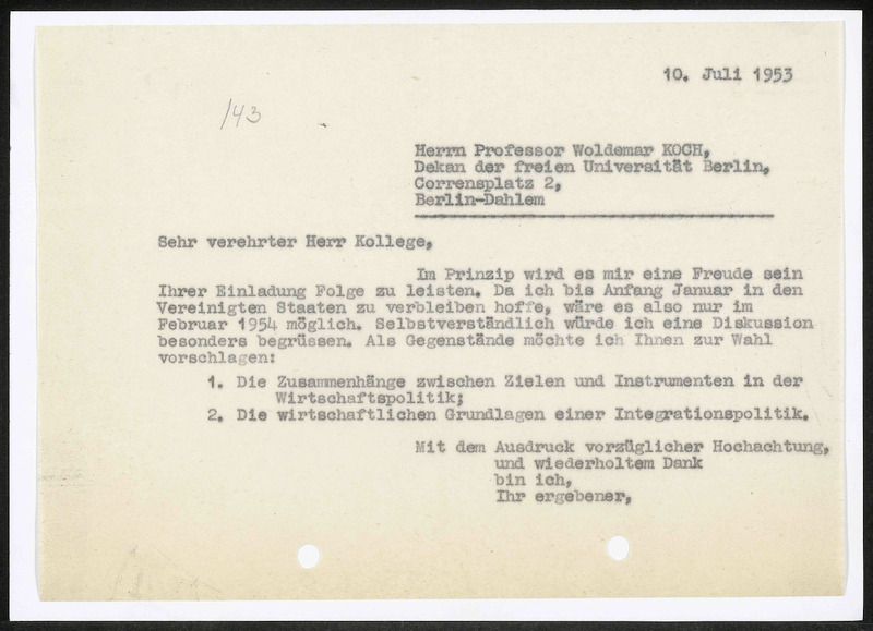 Letter to W. Koch
