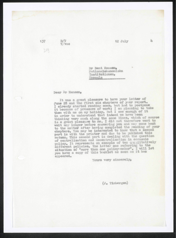 Letter to B. Hansen