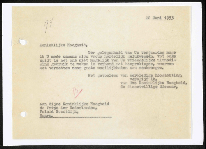 Letter to Bernhard van Lippe-Biesterfeld