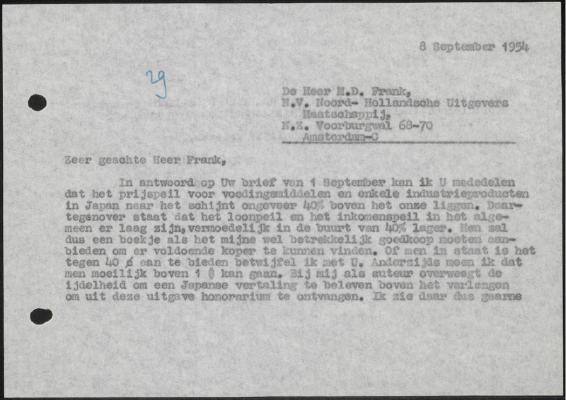 Letter to M.D. Frank