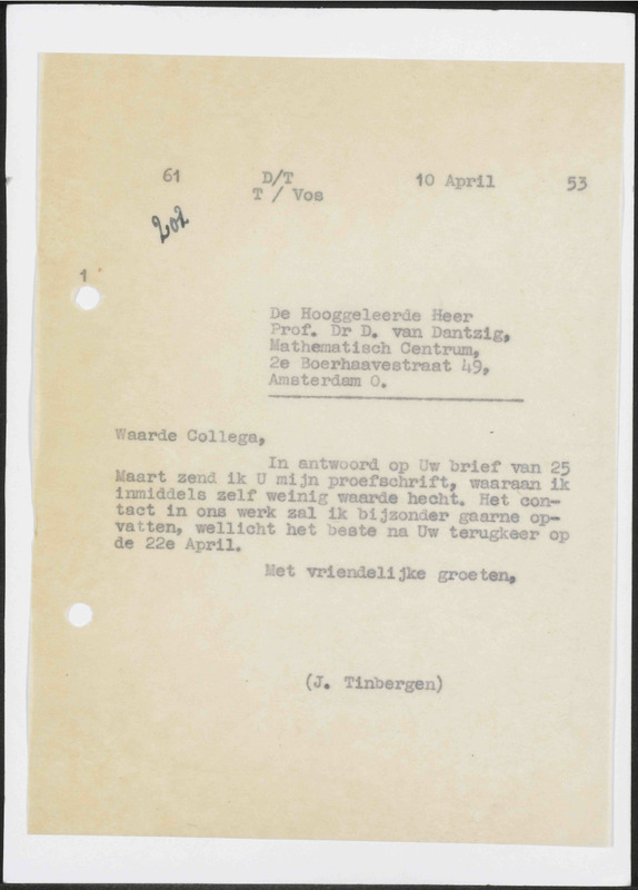 Letter to D. van Dantzig