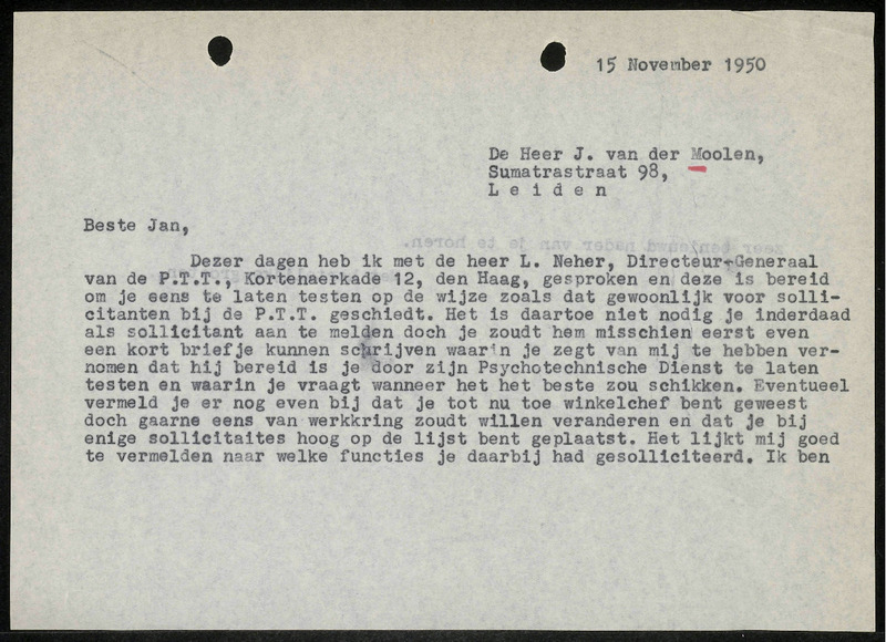 Letter to J.M. van der Moolen