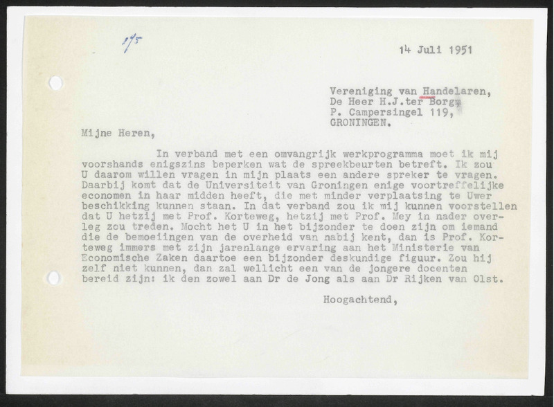 Letter to H.J. ter Borg