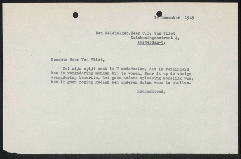 Letter to C.D. van Vliet