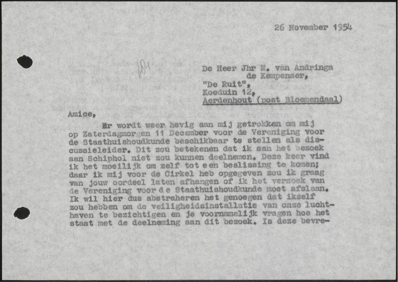 Letter to W. van Andringa de Kempenaer