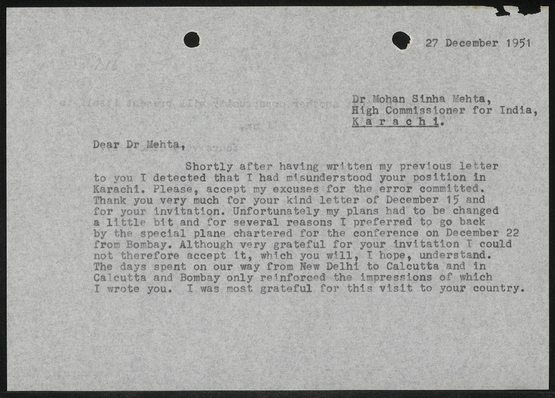 Letter to Mohan Sinha Mehta
