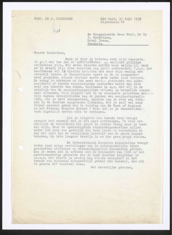 Letter to J. Goudriaan
