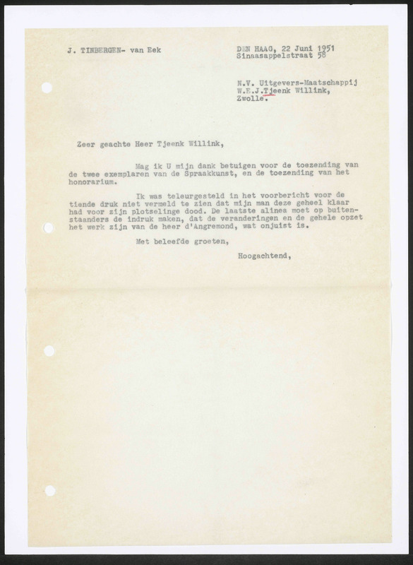Letter to W.E.J. Tjeenk Willink