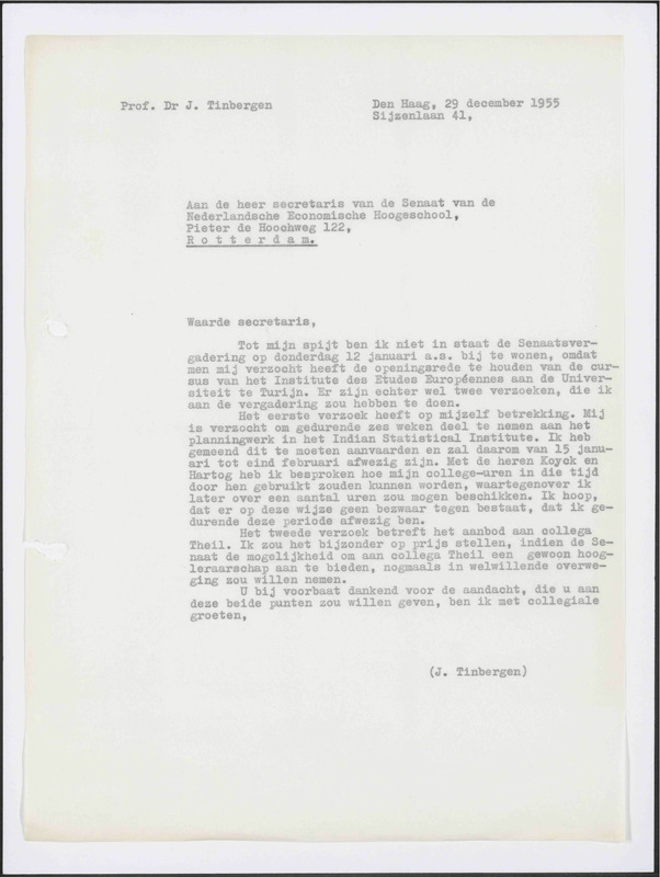 Letter to Nederlandse Economische Hogeschool, Rotterdam