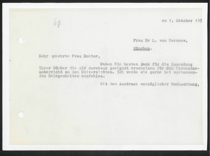 Letter to L. von Baranow