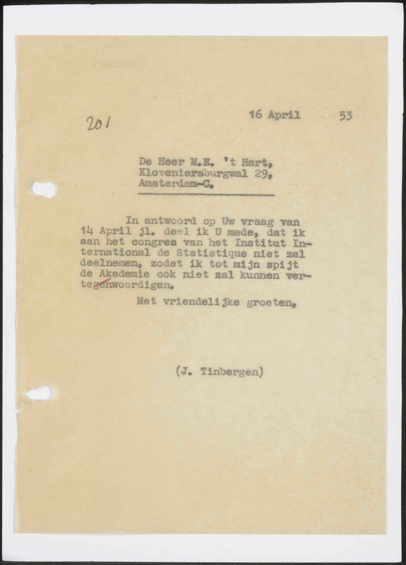 Letter to M.E. 'T Hart