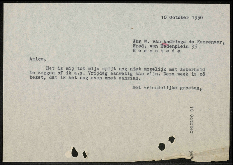 Letter to W. van Andringa de Kempenaer