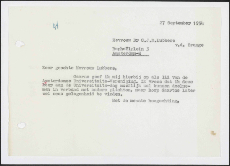 Letter to C.J.M. Lubbers - v.d. Brugge