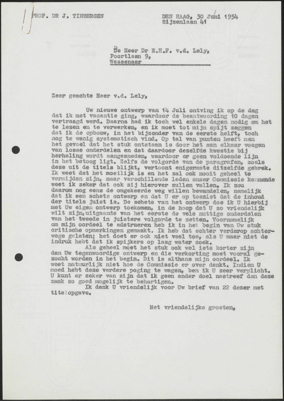 Letter to E.H.F. van der Lely