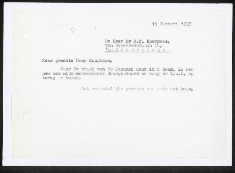 Letter to J.C. Hooykaas