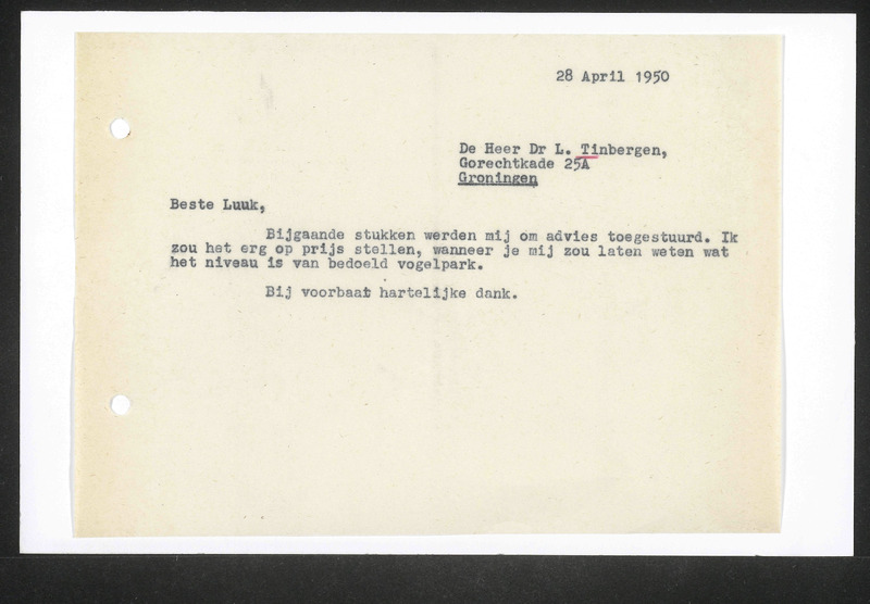 Letter to L. Tinbergen